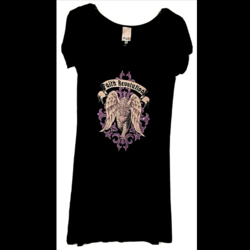 FAITH CONNEXION Dress Size M Graphic Black Winged Cougar Stretch Knee-Length